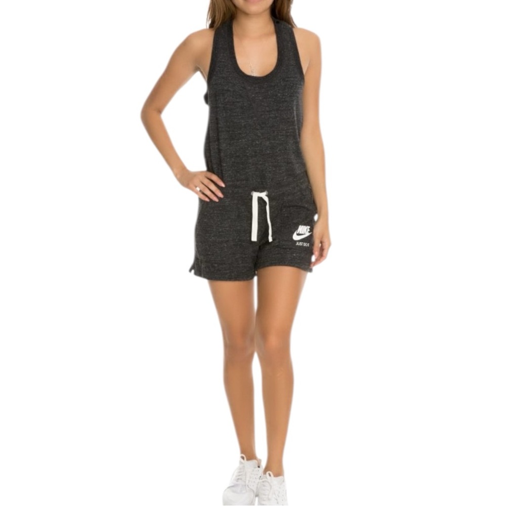 Nike Gray Athletic Romper Racerback Sleeveless Shorts Pockets